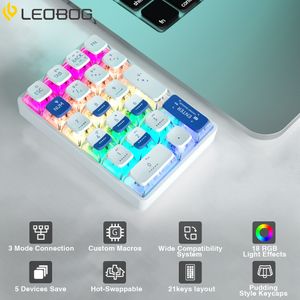 Teclados LEOBOG K21 Bluetooth Number Pad Teclado numérico mecánico 21 Key Transparente P oshop Contabilidad Numpad Gaming Keyboard 230712