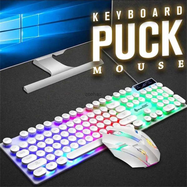 Claviers Éclairage USB filaire clavier souris ensemble rétro-éclairage coloré 108 touches clavier lumineux 3d rouleaux souris ensemble bureau jeu KeyboardL240105