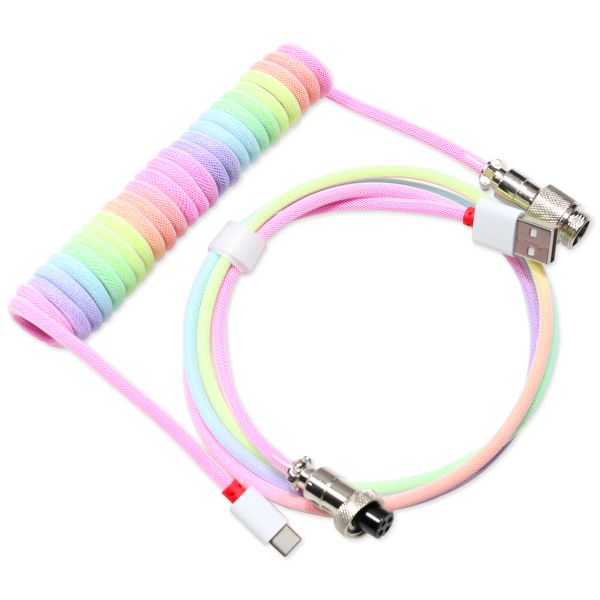 Cable del conector de aviador de los teclados USB A a Tipo C Aviación GX12 para teclado mecánico Nylon Nylon White Rainbow Black Tipo C