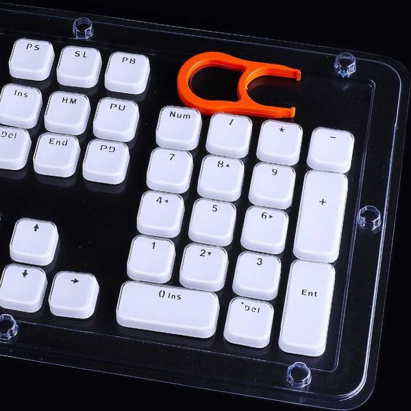 Teclados Teclas de perfil bajo para MX Teclado mecánico Tapa de llave con borde de cristal blanco con extractor Plástico duro 104 teclas Tamaño completo Diseño de EE. UU. G230525