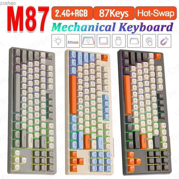 Claviers M87 Keyboard mécanique 87 Key Bluetooth Compatible Wireless Keyboard 2.4g RVB Type-C Backlit Game Mechanical Game Keyboardl2404