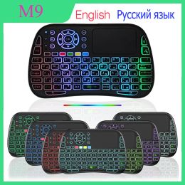 Toetsenborden M9 Mini Wireless Keyboard Backlight English Russian Frans Spaans Portugal Fly Air Mouse 2.4G TouchPad voor Android TV Box PC