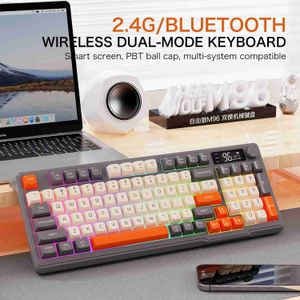 Claviers M96 Bluetooth Clavier 2.4g Connexion à double mode Batterie bouton multimédia Affichage numérique Couleur Light PC ordinateur portable2404