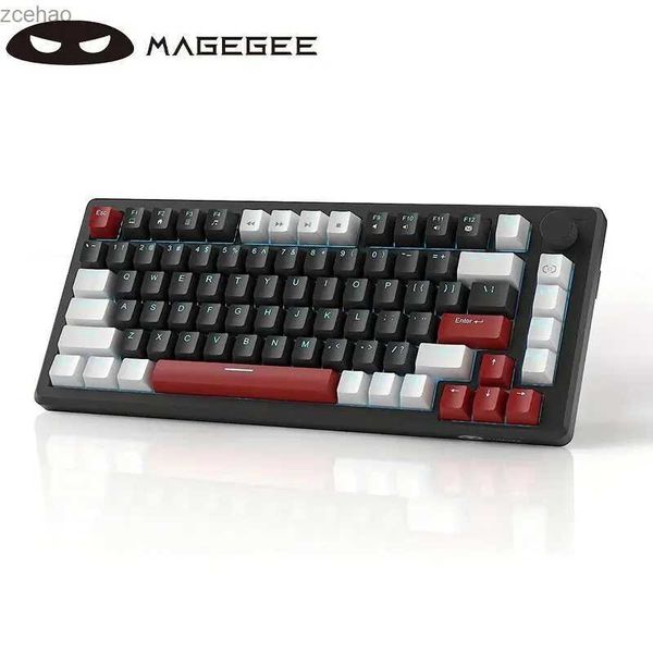 Claviers Magegee 75% Clavier de jeu mécanique Compact Blue Brey Light Wired Game Clavier With Yellow Switch Eva mousse Knob Control2404