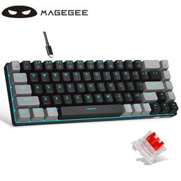 Toetsenborden MageGee Draagbaar 60% mechanisch gamingtoetsenbord MK-BOX LED-achtergrondverlichting Compact 68 toetsen Mini bedraad kantoortoetsenbord met blauwe schakelaarL240105