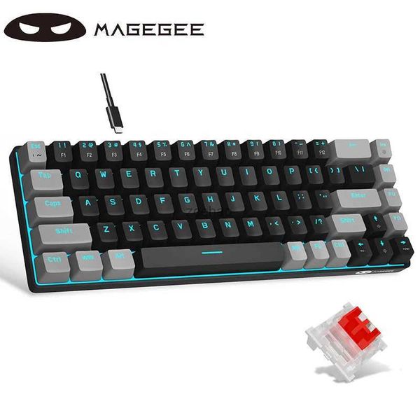 Claviers MageGee Portable 60% clavier de jeu mécanique MK-BOX LED rétro-éclairé Compact 68 touches Mini clavier de bureau filaire avec commutateur bleu L240105