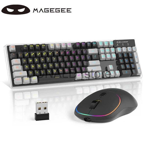 Claviers Magegee Clavier et souris de jeu sans fil Combo MageGee V550 2.4G Clavier rétroéclairé RVB rechargeable avec coque transparente Full Siz J240117