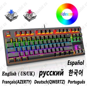 Toetsenboards Mechanisch toetsenbord 87 Key RGB -verlichte blauw rode schakelaar Portable gaming Wired toetsenbord Spaans Koreaans toetsenbord voor desktop laptop 230206