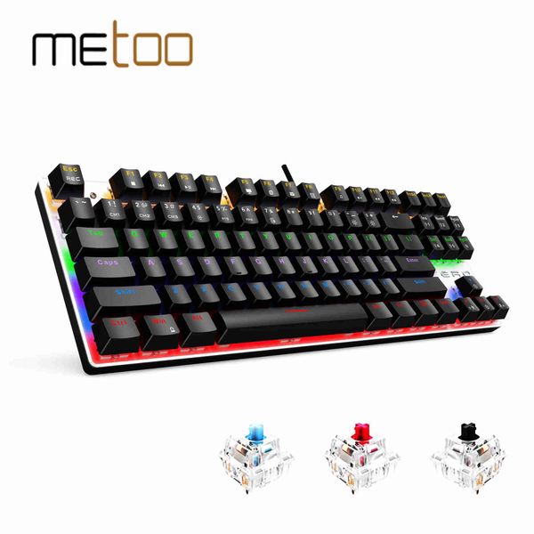 Claviers Metoo Edition Clavier Mécanique 87 touches Blue Switch Claviers de Jeu pour Tablette De Bureau Autocollant Russe T230215