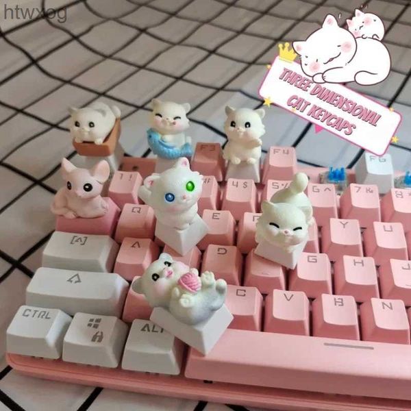 Teclados MiFuny Cute Cat Keycaps Tapa de teclado de resina 3D Perfil OEM Tapas de teclas artesanales de dibujos animados para regalos de teclado mecánico YQ240123