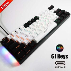 Keyboards Mini Gaming Mechanical Keyboard 61 Keys Type-C Blue Switch RGB Lights Adjustable Ergonomics Wired Keyboard For Gamer Laptop PC T230215