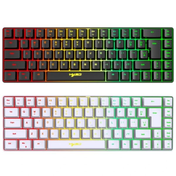 Claviers Mini RVB 60% Clavier de jeu, 68 touches Small Compact USB Rainbow Light Up Backlit Gaming Clavier pour ordinateur portable