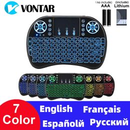 Toetsenboards Mini Wireless Keyboard Backlit I8 Keyboard EnglishRussiansPanishfrenchportugees Air Mouse met touchpad voor Smart TV Box 230518