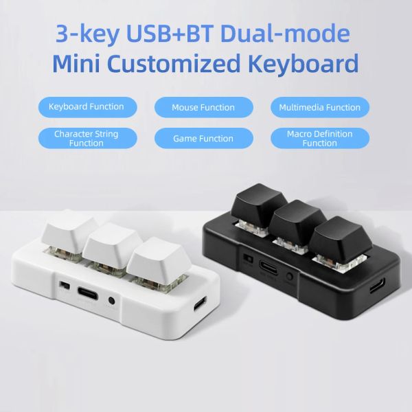 Claviers MK321BT 3key Mini Clavier personnalisé avec commutateur bleu mécanique USB + Bluetooth DualMode Connexion pour le jeu de bureau multimédia