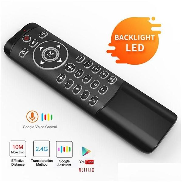 Teclados MT1 Retroiluminado Voz Control remoto Gyro Wireless Air Mouse 2.4G para Android TV Box Drop Entrega Computadoras Redes Teclado Otwcb