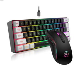 Toetsenboards Nieuwe 61Keys Wired zwart -wit toetsenbord RGB Gaming Mouse Office Suite Backlit -toetsenbord en muiscombinatiel2404