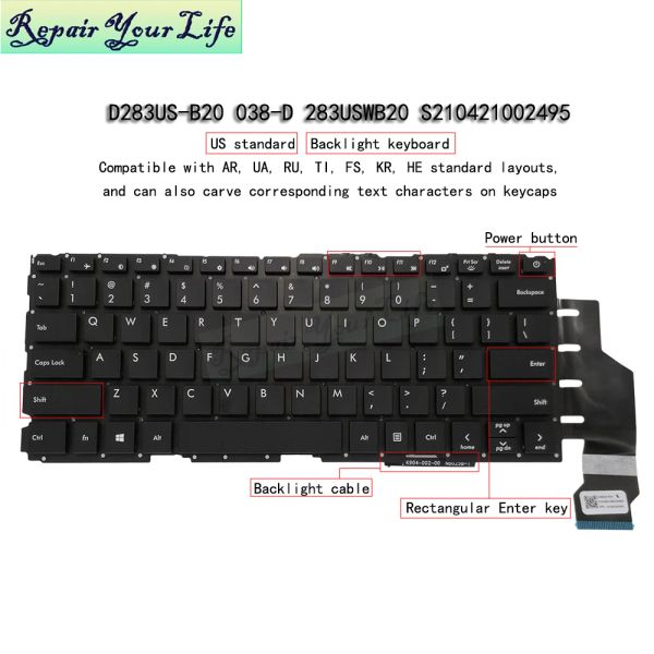 Teclados NS14A9 EE. UU. EL ESOLGO DE LA PATCAP INGLÉS Teclado retroiluminado para Avita Liber NS14A9 D283USB20 038D283USWB20 Tecillos de reemplazo de reemplazo Backlight