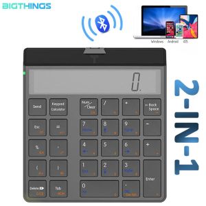 Claviers numéro de clavier numérique Keypad Bluetooth 2 en 1 calculatrice électronique sans fil 12 chiffres Affichage LCD pour ThinkPad Windows