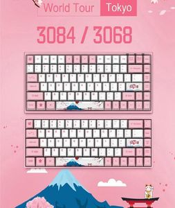 Toetsenborden Origineel AKKO 30683084 Sakura Mechanisch Gaming Toetsenbord 6884 Toetsen PBT Computer Gamer Type C Roze Blauw Oranje Switch19697880