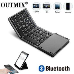 Toetsenboards Outmix nieuw draagbare mini drie vouwen Bluetooth -toetsenbord draadloos opvouwbaar touchpad -toetsenbord voor iOS Android Windows iPad Tablet G230525