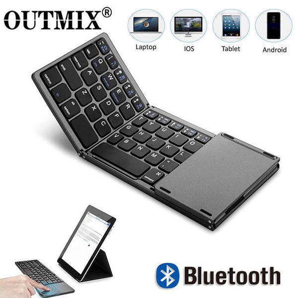 Claviers OUTMIX Nouveau Portable Mini Trois Clavier Bluetooth Pliable Clavier Tactile Pliable Sans Fil pour IOS Android Windows iPad Tablette G230525