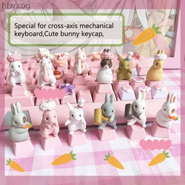 Claviers Clavier mécanique personnalisé Keycap belle fille mignon rose dessin animé lapin stéréo translucide décoratif clavier Cap PBT YQ240123