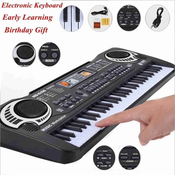 Teclados Piano Baby Music Sound Toys 61 Key Digital Electronic Tube Keyboard Instrumento de música de piano Música Regalo para niños de piano electrónico con micrófono WX5.21