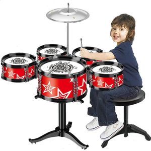 Teclados Piano Jazz Drum Set para niños 5 tambores / 3 tambores con taburete pequeño Juego de baquetas Instrumento musical Juguetes educativos para principiantes Regalos 231214