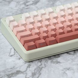 Toetsenborden roze gradiënt keycaps OEM Profiel Back -verlichting Transparante keycap PBT -zijde/bovenafdruk KeyCaps voor GK61 68 87 104 Mechanische toetsenborden T230215