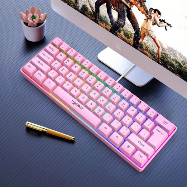 Claviers Pink V700 RVB Light 61 Key Wired Gaming Keyboard adapté aux ordinateurs portables PC PC ABS MATÉRIAU