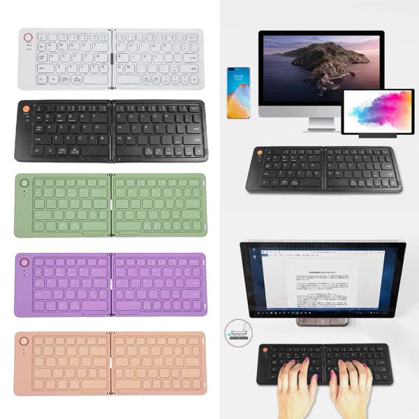 Claviers de poche pliant clavier clavier rechargeable Bluetooth compatible Ultra Slim Keyboard Typage silencieux avec stand pour iOS Android Windows