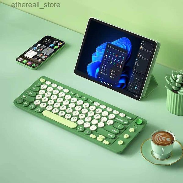 Claviers Portable 2.4G Bluetooth clavier sans fil pour tablette ordinateur portable Android iOS rond Keycaps rechargeable double Mode Q231121