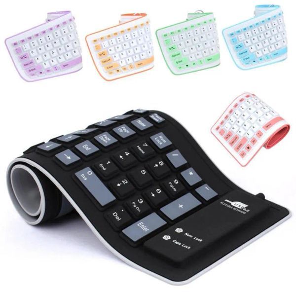 Claviers clavier en silicone pliable silenable portable Portable USB Flexible Soft Softproof Roll Up Silica Gel Clavier pour ordinateur portable PC