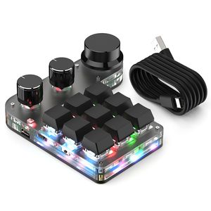 Toetsenboards Programmeren Macro Custom 9 Key 3 Knob Keyboard RGB Copy Paste Mini -knop Poshop Gaming Toetsentoetsentoetsen Mechanische Swap MacRopad 230206