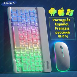 Teclados Rainbow retroiluminado teclado adecuado para tabletas Android iOS windows mouse bluetooth compatible teclado iPad Phonel2404