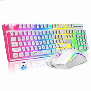 Toetsenboards Oplaadbaar draadloos pudding toetsenbord en muiscombinatiekit 2.4G USB RGB -toetsenbord en gamemuis kitl2404