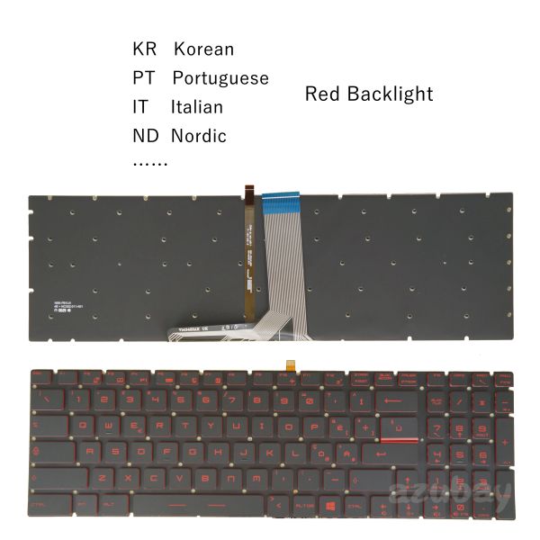 Teclados Red Red Racklit Laptop Keyboard para MSI GV62 GV62VR GV72 GV72VR GL65 GP65 GP75 GL75 GF75 MS16U7 italiano Portugués coreano coreano coreano