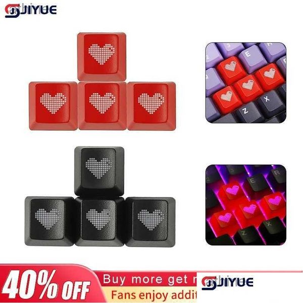 Teclados Rojo Brillo a través de teclas Abs Grabado Brillo a través de Pixel Corazón Negro Personalizado Mecánico OEM Perfil Doble S Drop Delivery Co Ot5T7