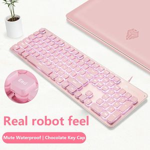 Claviers Clavier de jeu RVB avec ensemble de souris Rose Muet Film silencieux Mignon Périphériques de bureau rétro-éclairés adaptés à l'ordinateur portable 231030