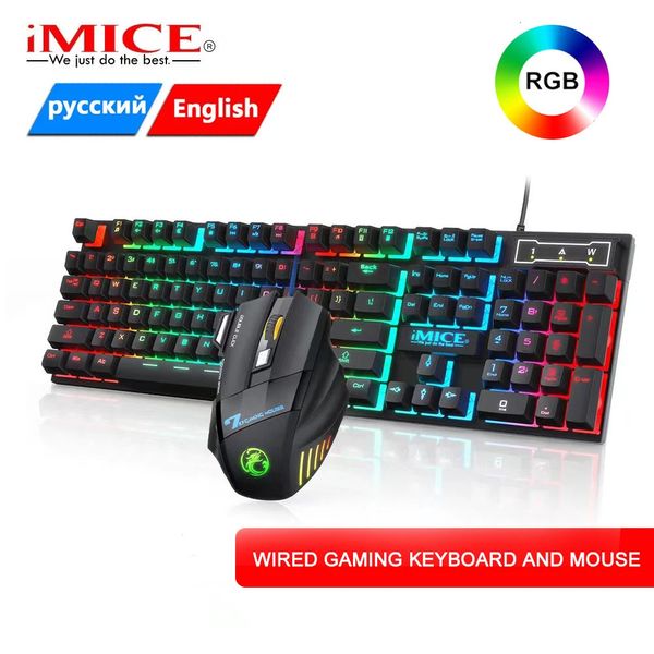 Teclados Teclado para juegos RGB, juego de teclado y ratón para jugadores con retroiluminación USB, 104 teclas, teclado ruso ergonómico con cable para PC y portátil 231130