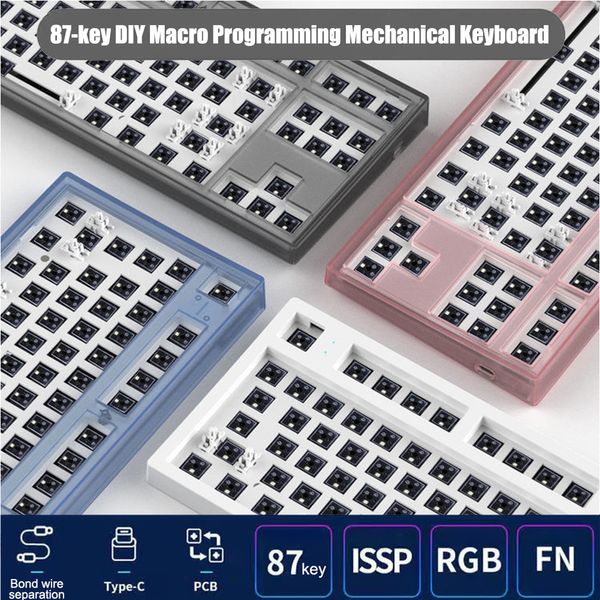 Teclados RGB LED Teclado mecánico para Flesports MK870 Programable Intercambiable DIY Tipo C FL CMMK Satellite Shaft PC Kit 230706