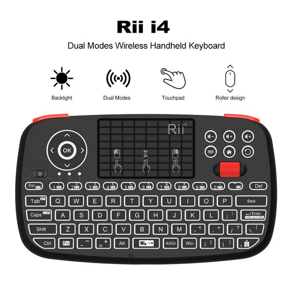 Claviers Rii i4 Mini clavier sans fil Bluetooth avec pavé tactile 2,4 GHz Télécommande de souris rétroéclairée pour Windows Android TV Box Smart TV 230518