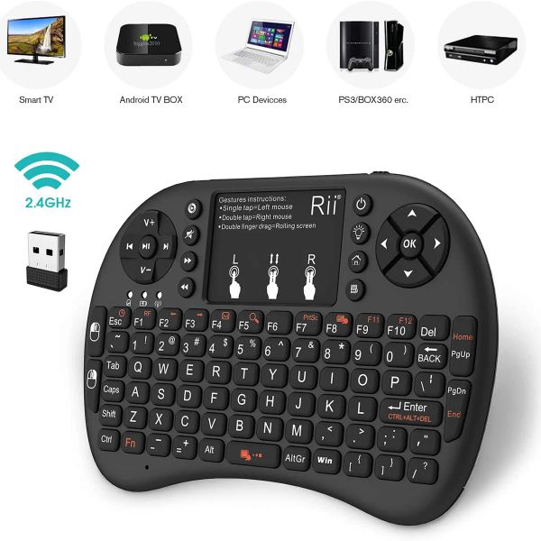 Claviers RII I8 + Mini Keyboard sans fil 2,4 GHz Clavier sans fil avec pavé tactile pour Android TV Box, PC, ordinateur portable, Smart TV, HTPC