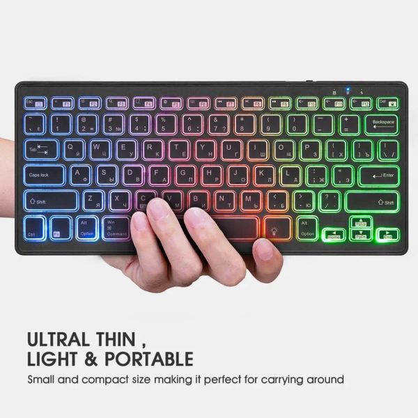 Teclados RII K09 Bluetooth Mini LED inalámbrico Teclado ruso retroiluminado con recargable para iOS Android TV Box