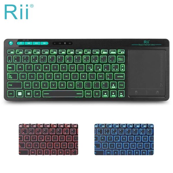 Claviers RII K18 + RVB Backlight French (Azerty) Mini Keyboard Wireless Keyboard Clavier avec souris tactile à écran tactile pour Android TV Box PC