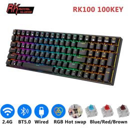 Toetsenborden RK ROYAL KLUDGE RK100 2.4G Wireless/Bluetooth/Wired RGB Mechanical Keyboard 100 Keys -swappable Russian Gaming Keyboard Gamer 230715