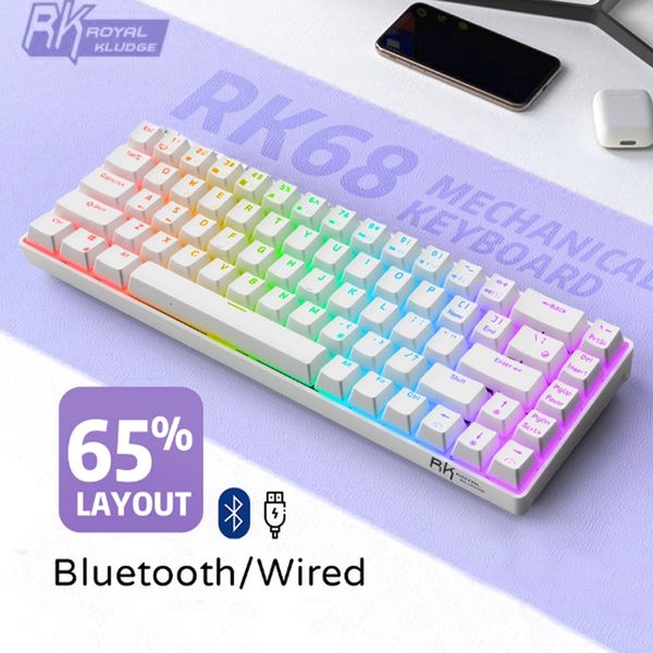 Claviers RK68RK855RK71 RGB Wireless 65% Compact Mechanical Keyboard 6871 Keys 60% Bluetooth Swappable Gaming 230821