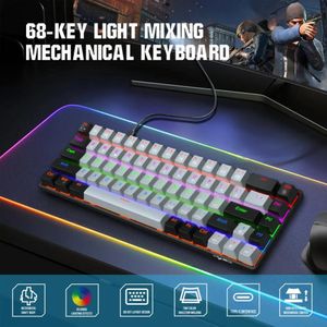 Toetsenborden RYRA Gaming Mechanisch toetsenbord 68 toetsen RGB Type-C Bedraad gamingtoetsenbord 20 lichteffecten Ergonomie Toetsenborden Afneembare kabel 231130