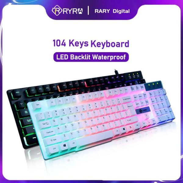 Teclados Ryra Membrana de juego Teclado con cable 104 teclas Teclado con teclado electrónico impermeable retroiluminado LED para jugador de laptop de computadora