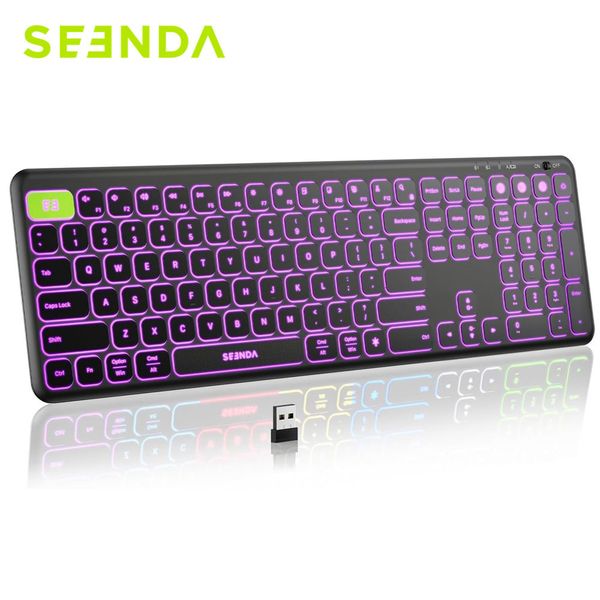 Claviers Seenda USB sans fil Bluetooth clavier multi-périphérique rechargeable 7 couleurs rétro-éclairé pour Windows PC 230927